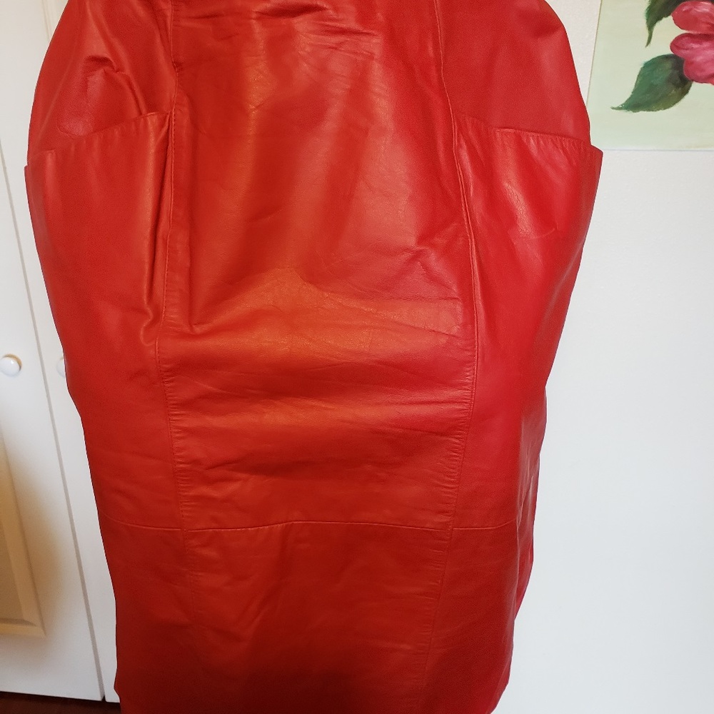 Red Genuine Leather Skirt by Jacqueline Ferrar